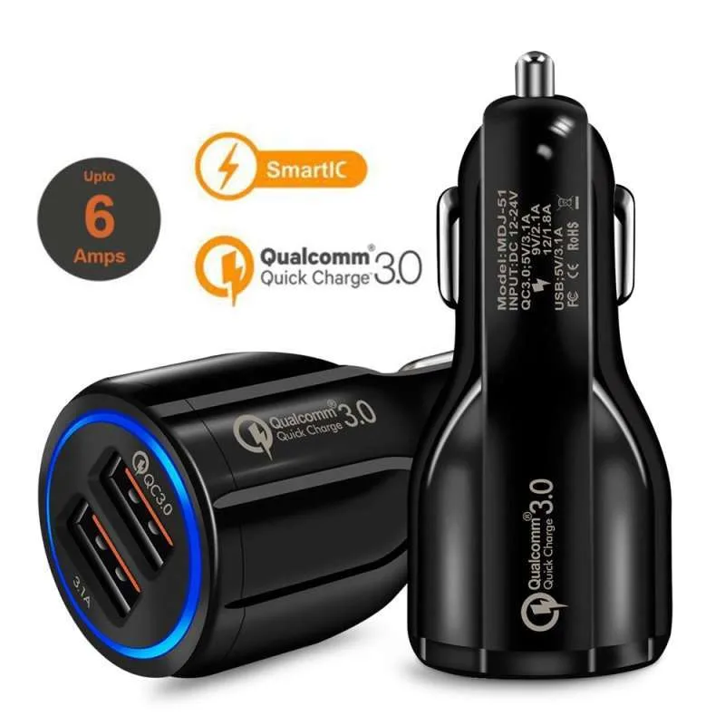 DC-681 Car Charger Dual USB Fast Charging Port 3.1A QC 3.0 Charger HP Car Lighter - Gambar 2